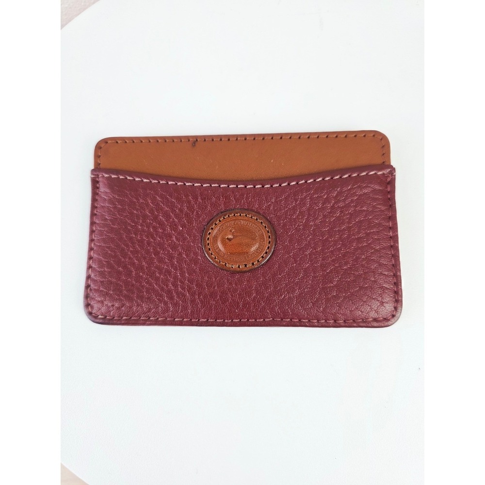 Dooney & Bourke Leather Slim Credit Card Case Wallet Contrast Stitch Red Brown